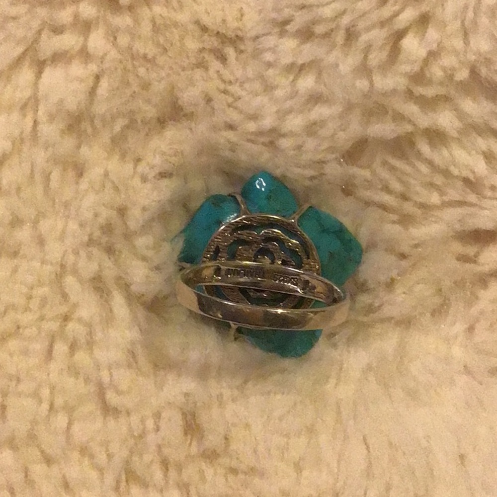 GORGEOUS 925 STAMPED ROSE 🌹 FLOWER TURQUOISE RING - Picture 4 of 6